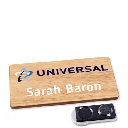 Wooden name badge, timberline® "complete-print" 76,3 x 38 mm  | smag® magnet, extra strong 