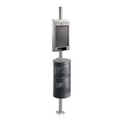 Dog waste station with bag dispenser, outdoor, grey bin, with A4 information compartment dark grey