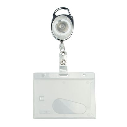 ID pockets hard plastic with extendable key ring white|transparent  | with thumb slot, matt 