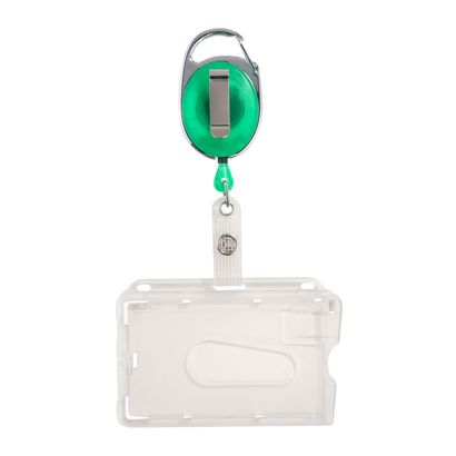 Retractable card holder green|transparent  | thumb slot, polished 