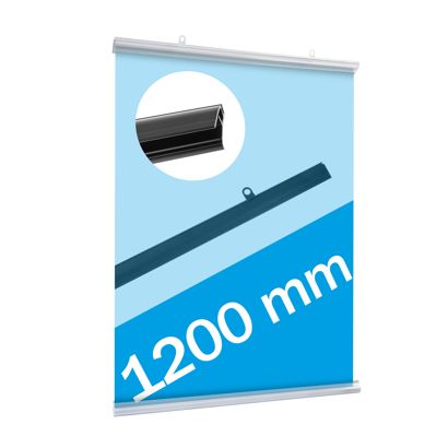 Poster hanging rail sets, rigid-pvc with clamping 1200 mm | transparent 