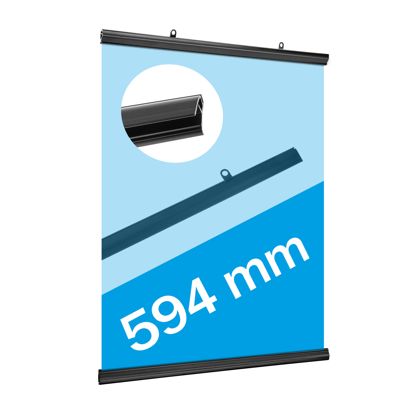 Upínací lišty na plakáty z plastu, rozevírací 594 mm | černá 