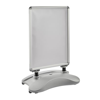 Pavement sign A1 STORM-STOP Lite with water base, windproof, 32 mm profile, round corners silver 