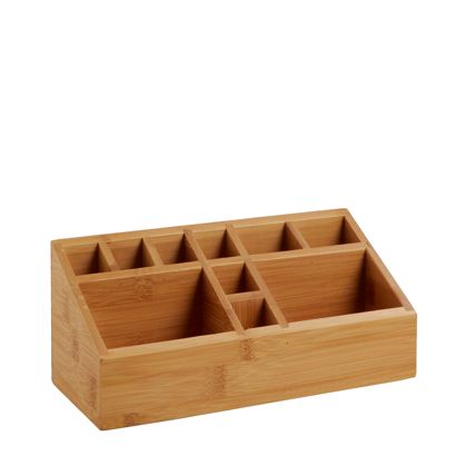 Organizér na psací stůl, dřevěný s 10 přihrádkami 