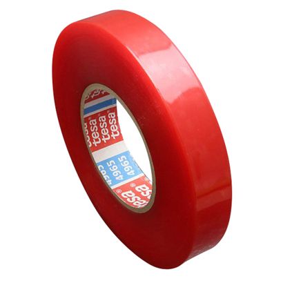 Tesa 4965, double-sided adhesive PET tape, very strong acrylic adhesive, red foil cover 