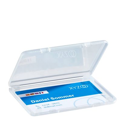 Box na vizitky s víkem, transparentní, ploché provedení 