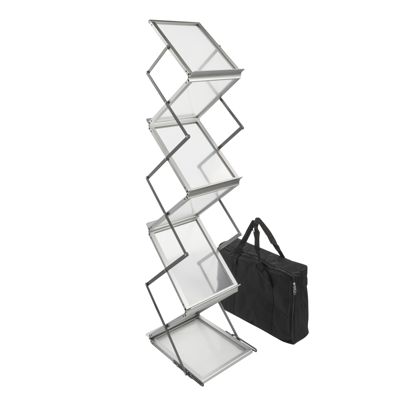 Brochure stand foldable BOSTON 6 x A4 with bag, silver 