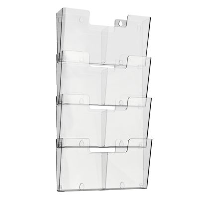 Wall leaflet holder, polystyrene, incl. dividers, transparent PTXK A4 + A5  | Landscape  | 4 trays 