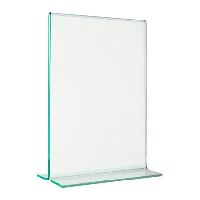 Menu holder T-shaped with glass look, PMMA (acrylic), transparent A6  | portrait 