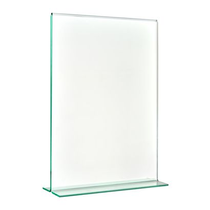 Menu holder T-shaped with glass look, PMMA (acrylic), transparent A5  | portrait 