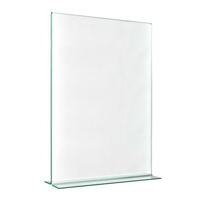 Menu holder T-shaped with glass look, PMMA (acrylic), transparent A4  | portrait 
