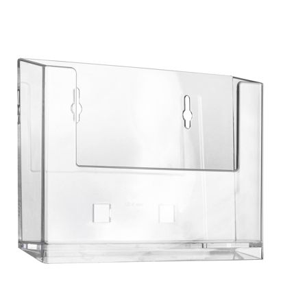 Wall leaflet holder, polystyrene, transparent, Taymar 1 x landscape | A6