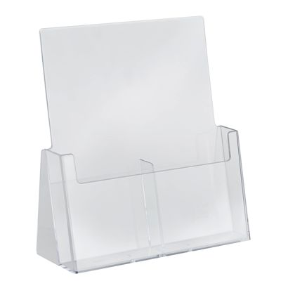 Leaflet holder, parallel trays, polystyrene, portrait, transparent, Taymar 2 | 1/3 A4