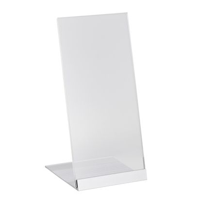 L-stojan z akrylu s hliníkovou základnou 1/3 A4 (100 x 210 mm)  | transparentní provedení|stříbrná 