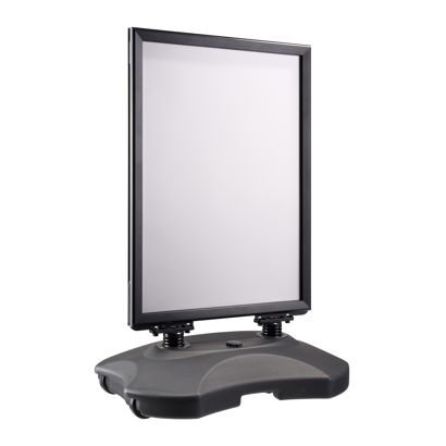 B2 pavement sign STORM-STOP Lite with water base, windproof, 32 mm profile, mitred corners black 