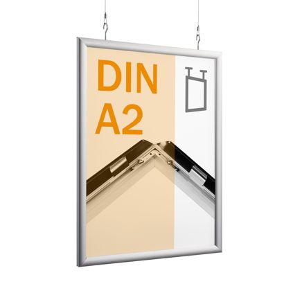 Oboustranný sklopný rám A2, se závěsným systémem pro stropní montáž, stříbrný 