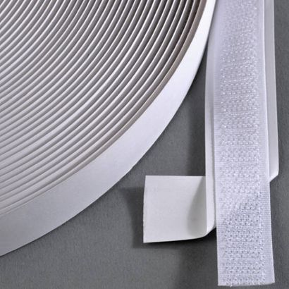 Hook tape self-adhesive, for hook and loop fasteners (roll with 25 m) 16 mm | white 