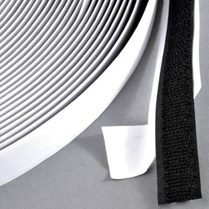 Hook tape self-adhesive, for hook and loop fasteners (roll with 25 m) 16 mm | black 