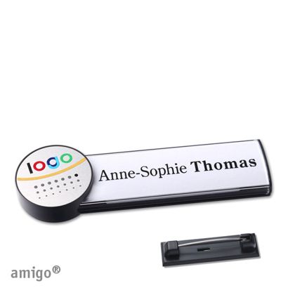 Name badges amigo® alu-print stainless steel pin anthracite  | circle  | anthracite  | silver 