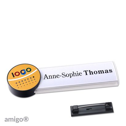 Name badges amigo® alu-print stainless steel pin white  | circle  | anthracite  | gold 