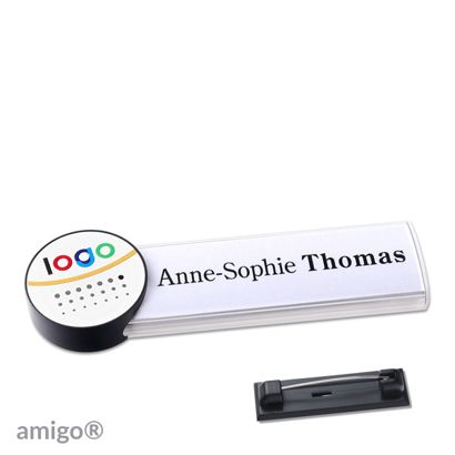 Jmenovky amigo® alu-print se špendlíkem bílá  | kolečko  | antracitová  | bílá 