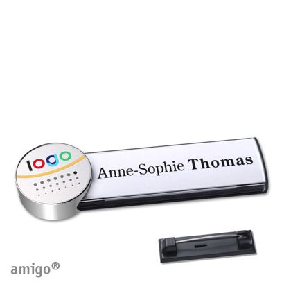 Name badges amigo® alu-print stainless steel pin anthracite  | circle  | chrome  | silver 