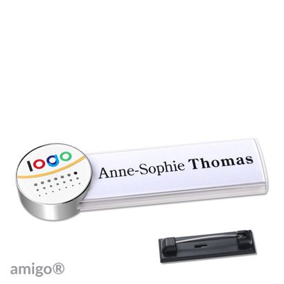 Jmenovky amigo® alu-print se špendlíkem bílá  | kolečko  | chromová  | bílá 