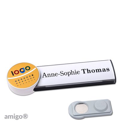 Name badges amigo® alu-print magnet anthracite  | smag® Magnet  | circle  | white  | gold 
