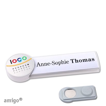 Name badges amigo® alu-print magnet white  | smag® Magnet  | circle  | white  | silver 