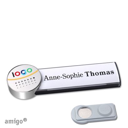 Name badges amigo® alu-print magnet anthracite  | smag® Magnet  | circle  | chrome  | silver 