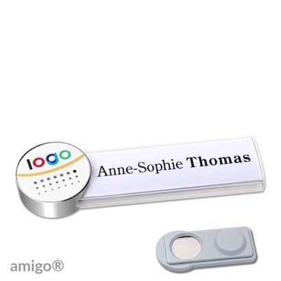 Jmenovky amigo® alu-print, magnet bílá  | Magnet smag®  | kolečko  | chromová  | bílá 