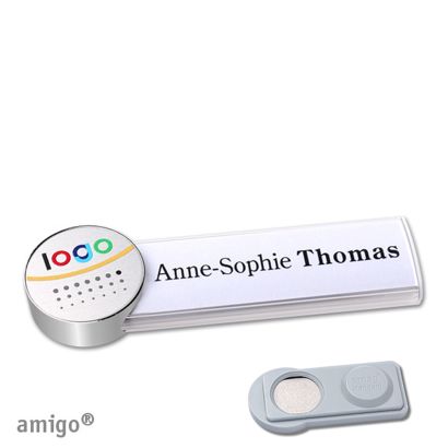 Name badges amigo® alu-print magnet white  | smag® Magnet  | circle  | stainless steel  | silver 