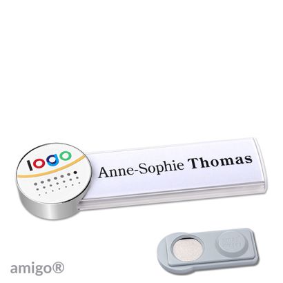 Name badges amigo® alu-print magnet white  | smag® Magnet  | circle  | stainless steel  | white 
