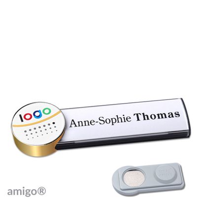 Name badges amigo® alu-print magnet anthracite  | smag® Magnet  | circle  | gold  | white 