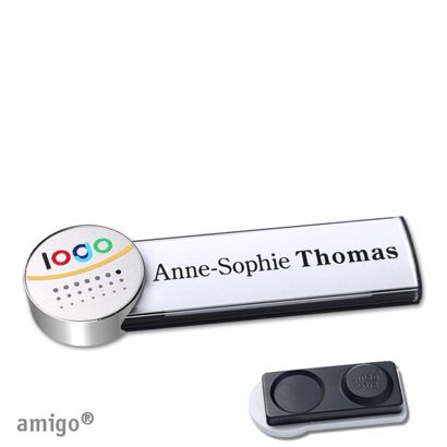 Name badges amigo® alu-print magnet anthracite  | smag® magnet, extra strong  | circle  | chrome  | silver 