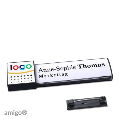 Name badges amigo® alu-print magnet anthracite  | Stainless steel pin  | square  | anthracite  | white 