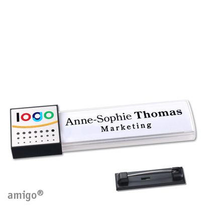 Jmenovky amigo® alu-print, magnet bílá  | Zapínací špendlík z ušlechtilé oceli  | čtvereček  | antracitová  | stříbrná 