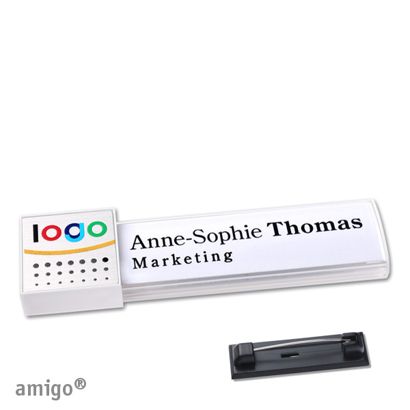 Jmenovky amigo® alu-print, magnet bílá  | Zapínací špendlík z ušlechtilé oceli  | čtvereček  | bílá  | stříbrná 