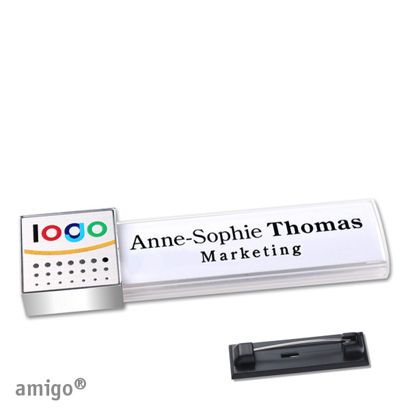 Jmenovky amigo® alu-print, magnet bílá  | Zapínací špendlík z ušlechtilé oceli  | čtvereček  | chromová  | stříbrná 