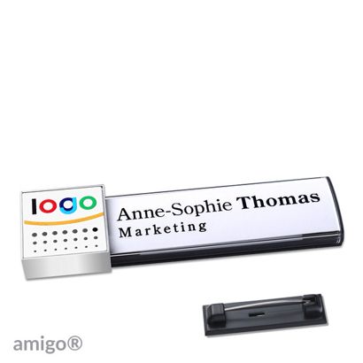 Jmenovky amigo® alu-print, magnet antracitová  | Zapínací špendlík z ušlechtilé oceli  | čtvereček  | ušlechtilá ocel  | bílá 