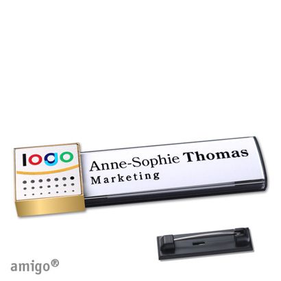 Name badges amigo® alu-print magnet anthracite  | Stainless steel pin  | square  | gold  | silver 