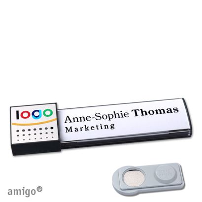 Name badges amigo® alu-print magnet anthracite  | smag® Magnet  | square  | anthracite  | silver 