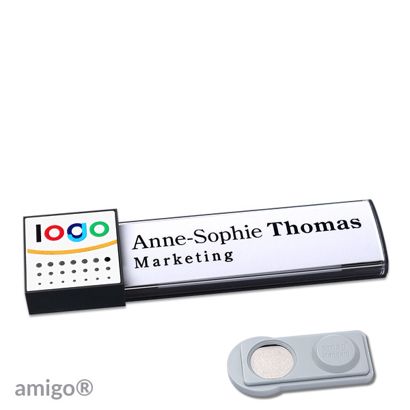 Name badges amigo® alu-print magnet anthracite  | smag® Magnet  | square  | anthracite  | white 
