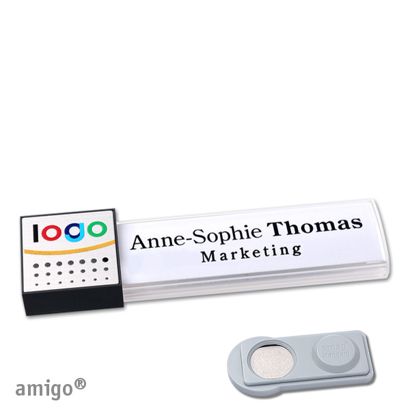 Name badges amigo® alu-print magnet white  | smag® Magnet  | square  | anthracite  | silver 