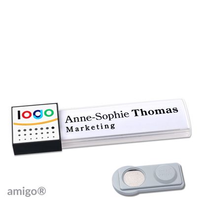 Name badges amigo® alu-print magnet white  | smag® Magnet  | square  | anthracite  | white 