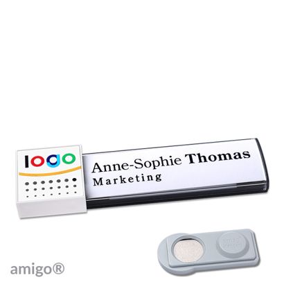 Name badges amigo® alu-print magnet anthracite  | smag® Magnet  | square  | white  | white 