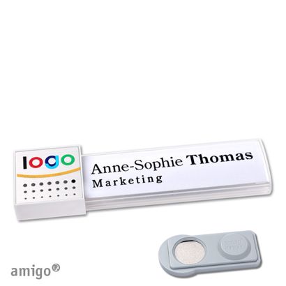 Name badges amigo® alu-print magnet white  | smag® Magnet  | square  | white  | silver 