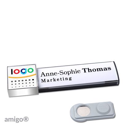 Name badges amigo® alu-print magnet anthracite  | smag® Magnet  | square  | chrome  | white 