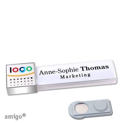 Name badges amigo® alu-print magnet white  | smag® Magnet  | square  | chrome  | silver 