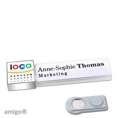 Name badges amigo® alu-print magnet white  | smag® Magnet  | square  | chrome  | white 